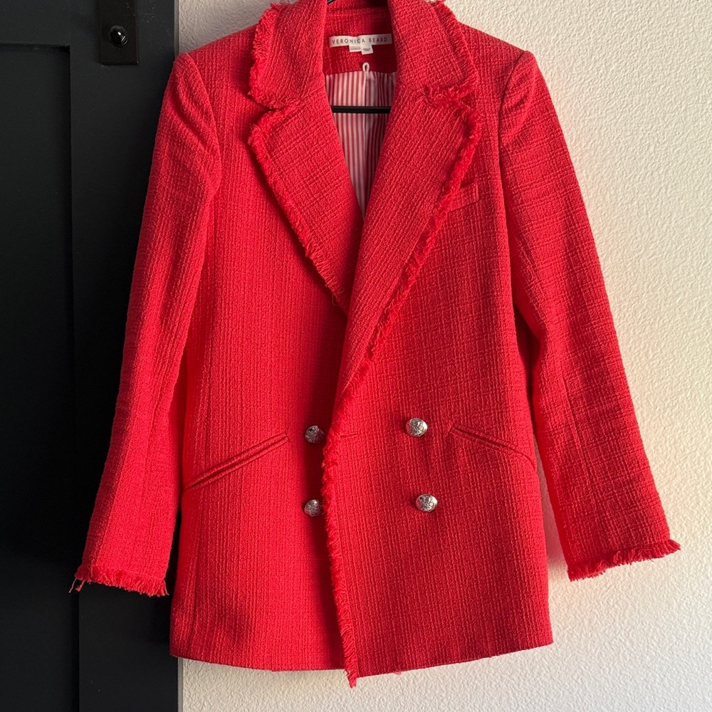 Veronica Beard Vibrant Red Frayed Blazer